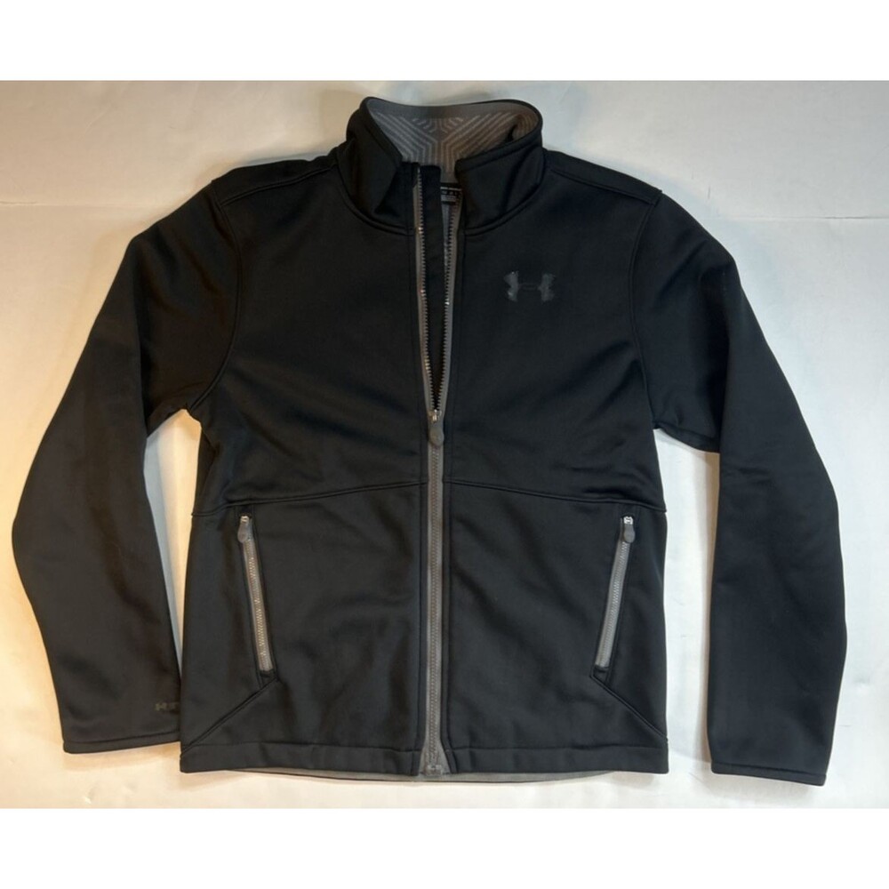 Under Armour Boy Girl Full Zip Black Jacket YLG Front Pockets Coldgear Infrared